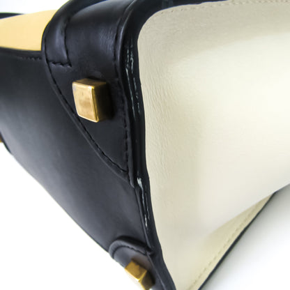 Celine Luggage Micro Shopper 167793 Women's Leather Handbag Black,Off-white,Yellow