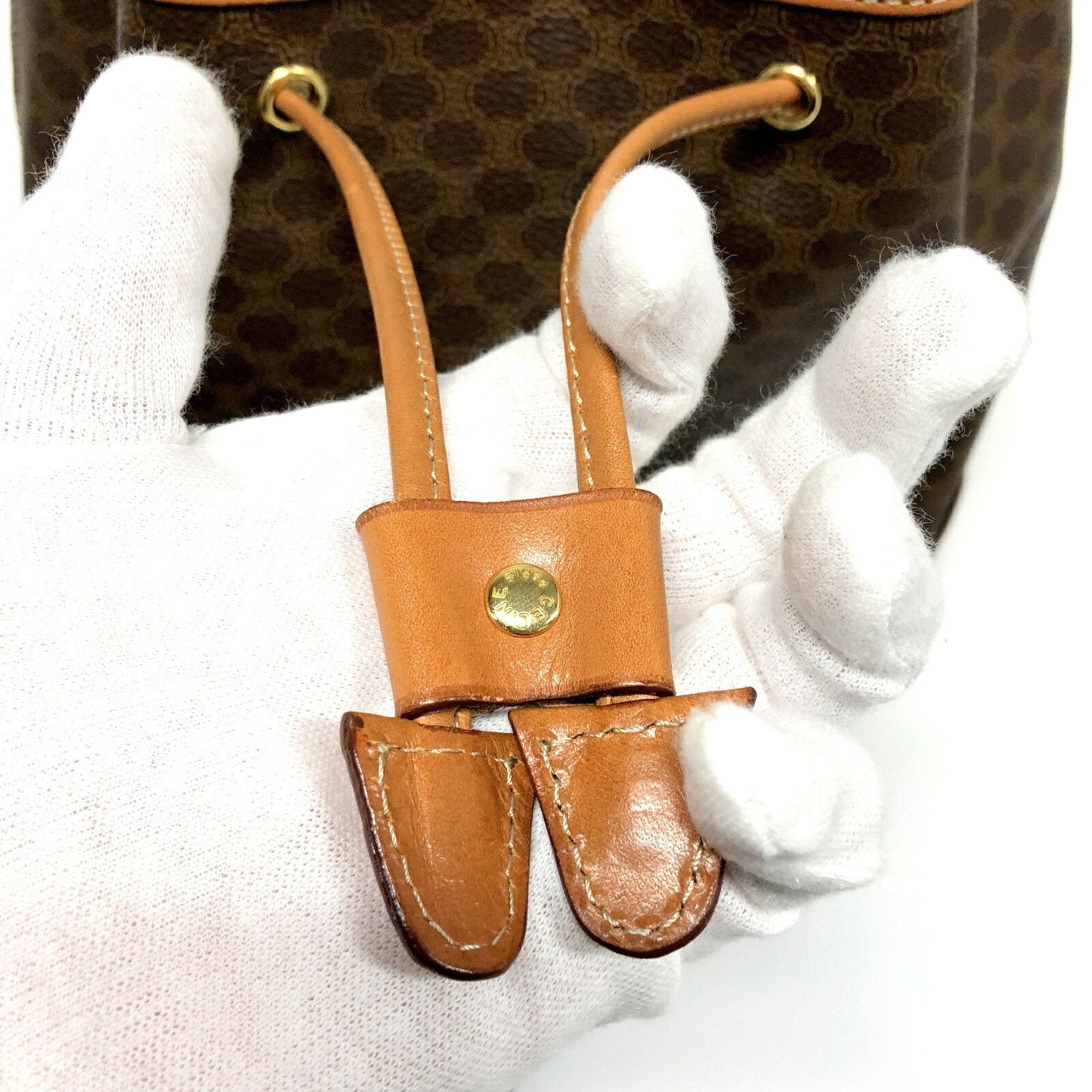 Celine rucksack Macadam PVC leather brown gold metal fittings ladies