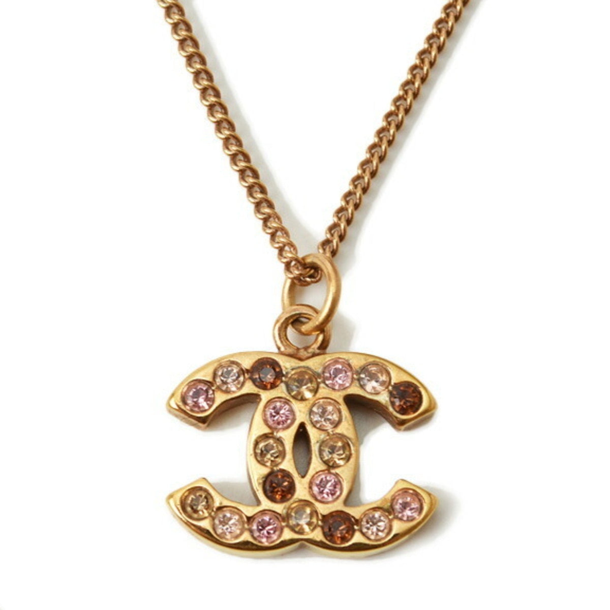 Chanel necklace/pendant CHANEL coco mark/CC rhinestone gold/rose multi