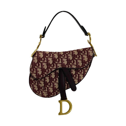 Christian Dior Red Color Leather Canvas Handbag Saddle Bag ()