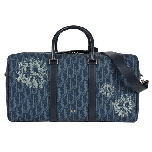 Christian Dior Navy Leather Cotton Denim Boston Bag ()