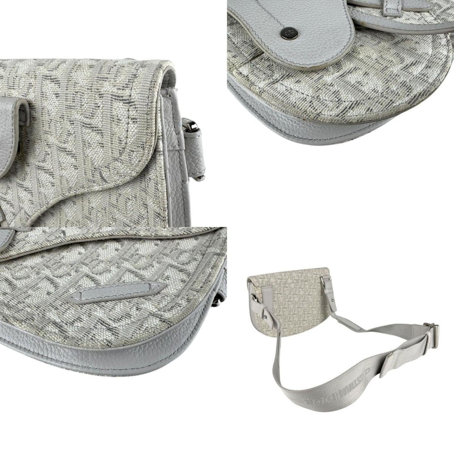 Christian Dior Light Gray White Canvas Leather Shoulder Bag ()
