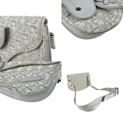 Christian Dior Light Gray White Canvas Leather Shoulder Bag ()