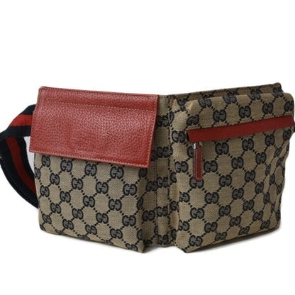 Gucci Waist Pouch/Body Bag GUCCI Canvas GG Blue/Beige Red 28566