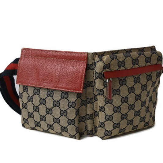 Gucci Waist Pouch/Body Bag GUCCI Canvas GG Blue/Beige Red 28566