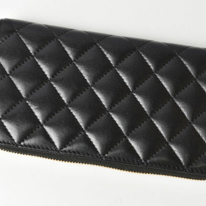 Chanel Wallet A50097  Long Round Zipper Timeless Classic Matelasse Lambskin Black Bordeaux
