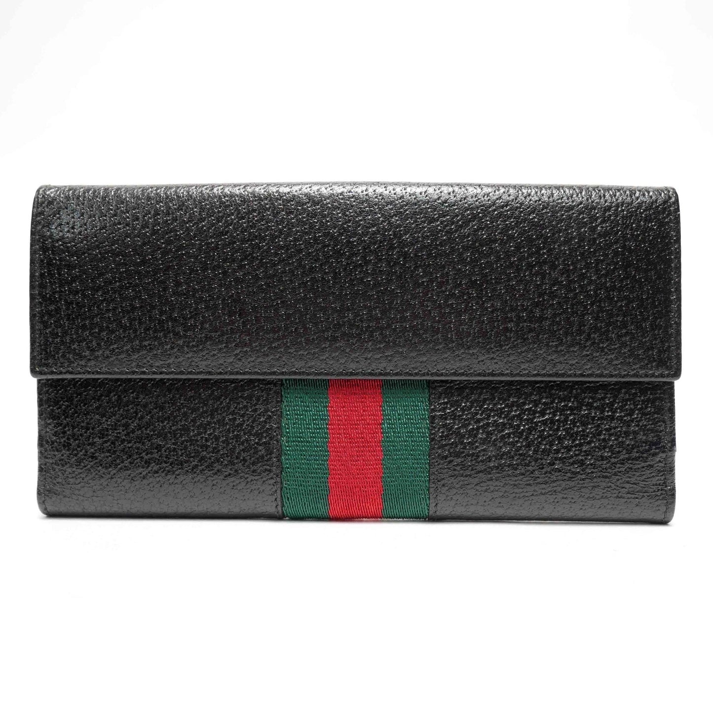 Gucci long wallet bi-fold for men brand logo sherry line with coin purse pigskin silver metal fittings black