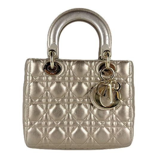Christian Dior Lady Dior Gold Leather Handbag ()
