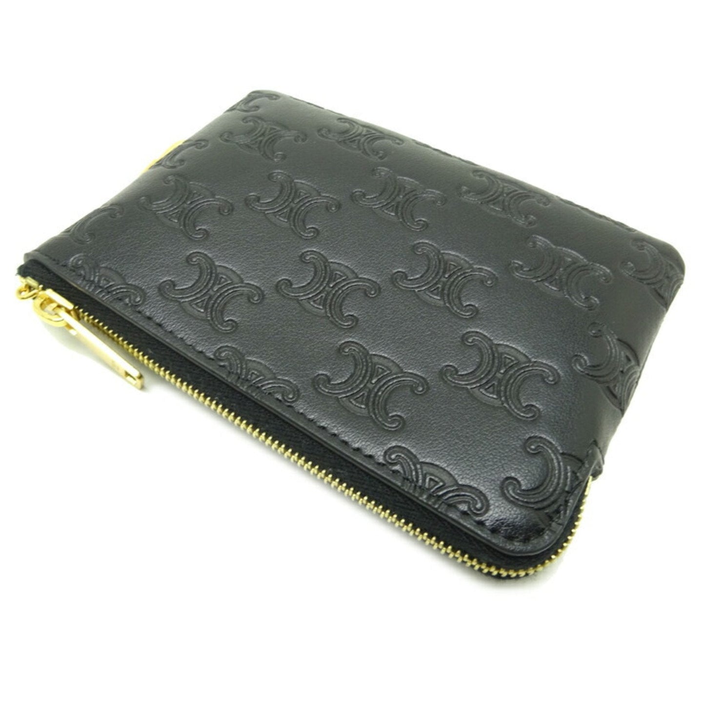 Celine Key & Card Coin Purse Women's Men's Case 10C663 Leather Black