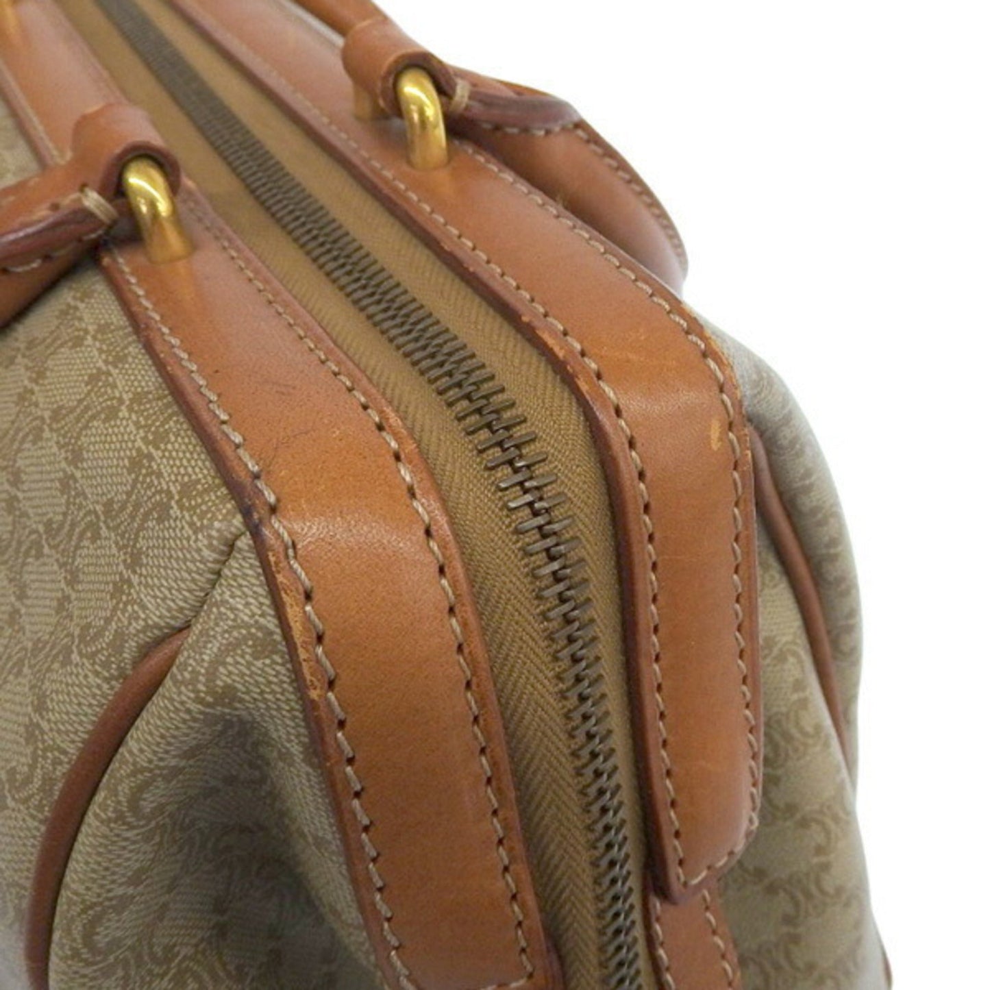 Celine Macadam Handbag Boston Bag Beige Brown Ladies