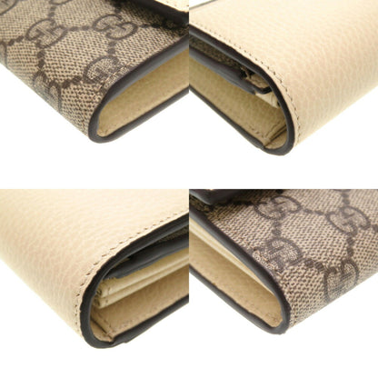 GUCCI GG Marmont 456116 Continental Supreme Leather Beige White Bifold Long Wallet