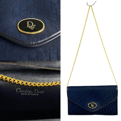 Christian Dior Navy Leather Canvas Shoulder Bag ()