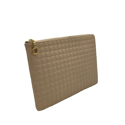Celine C Charm Clutch Bag Beige Quilted Leather Women's Men's