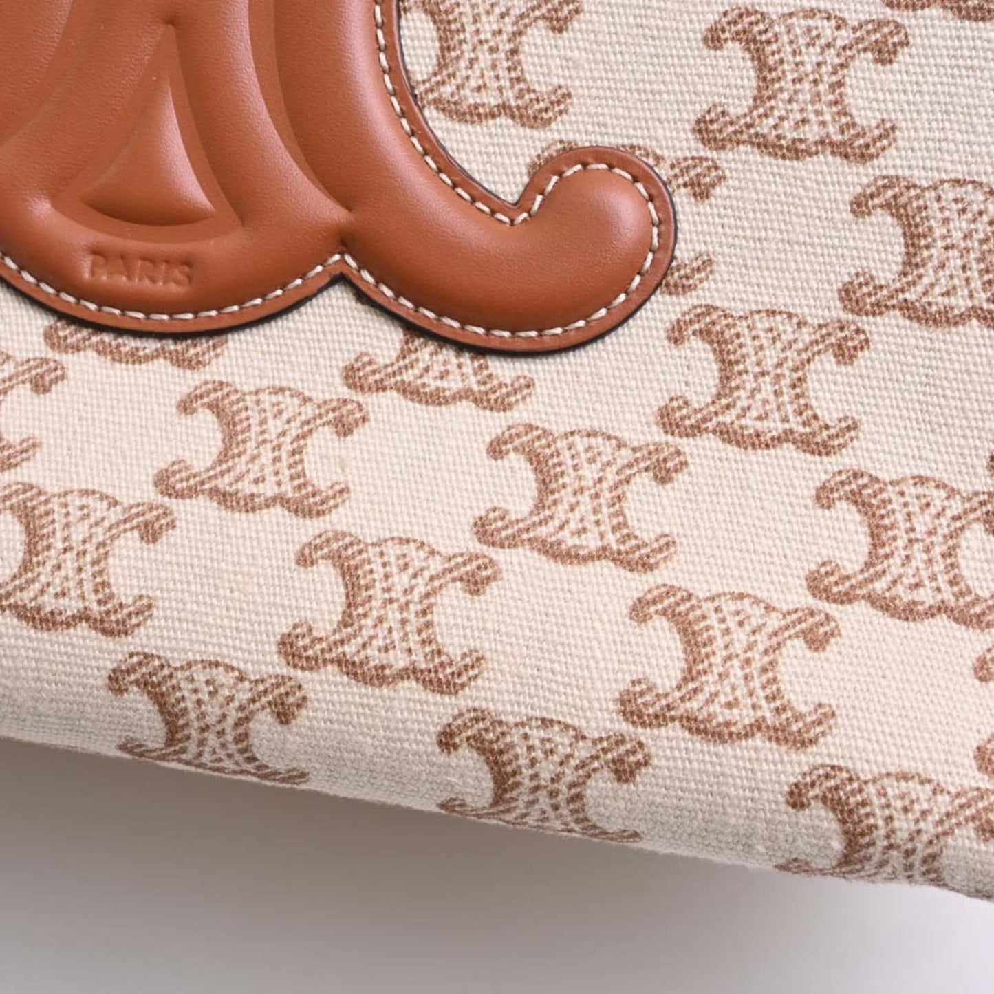 Celine Small Hippo Tice Canvas Leather Triomphe Handbag Beige/Brown Women's
