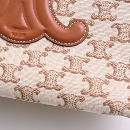 Celine Small Hippo Tice Canvas Leather Triomphe Handbag Beige/Brown Women's