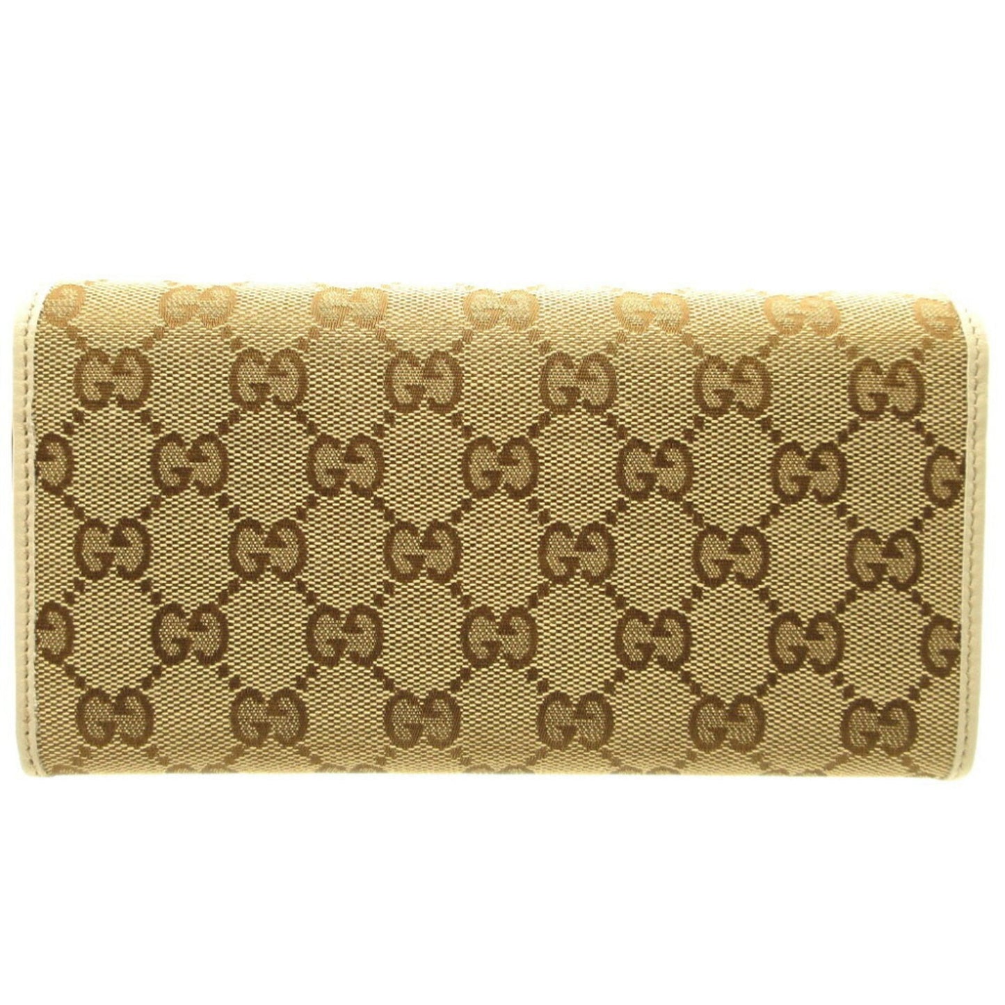 GUCCI Sherry Line 256998 GG Canvas Leather Beige Bifold Long Wallet 5H0074