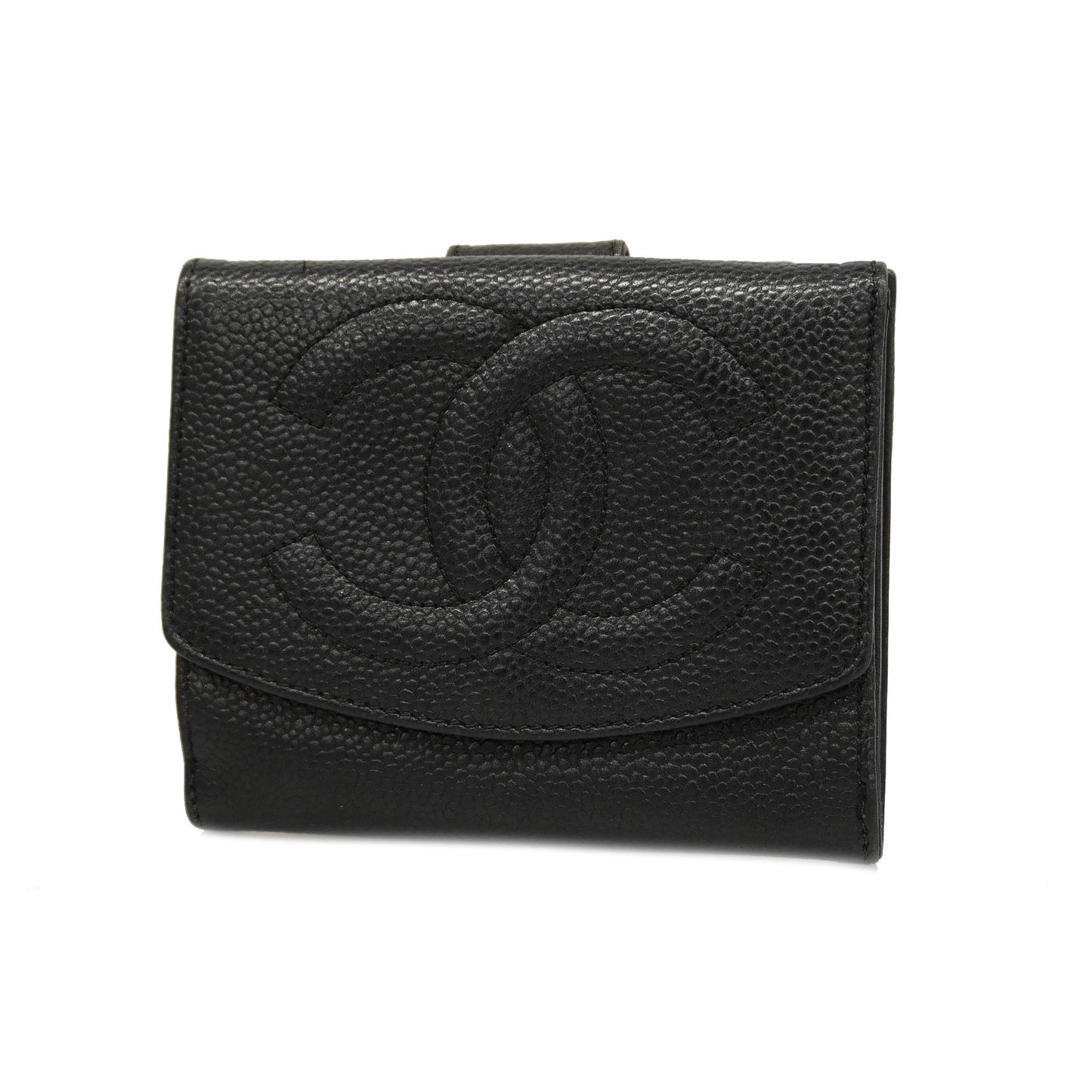 ChanelAuth  Gold Hardware Women's Caviar Leather Wallet [bi-fold] Black