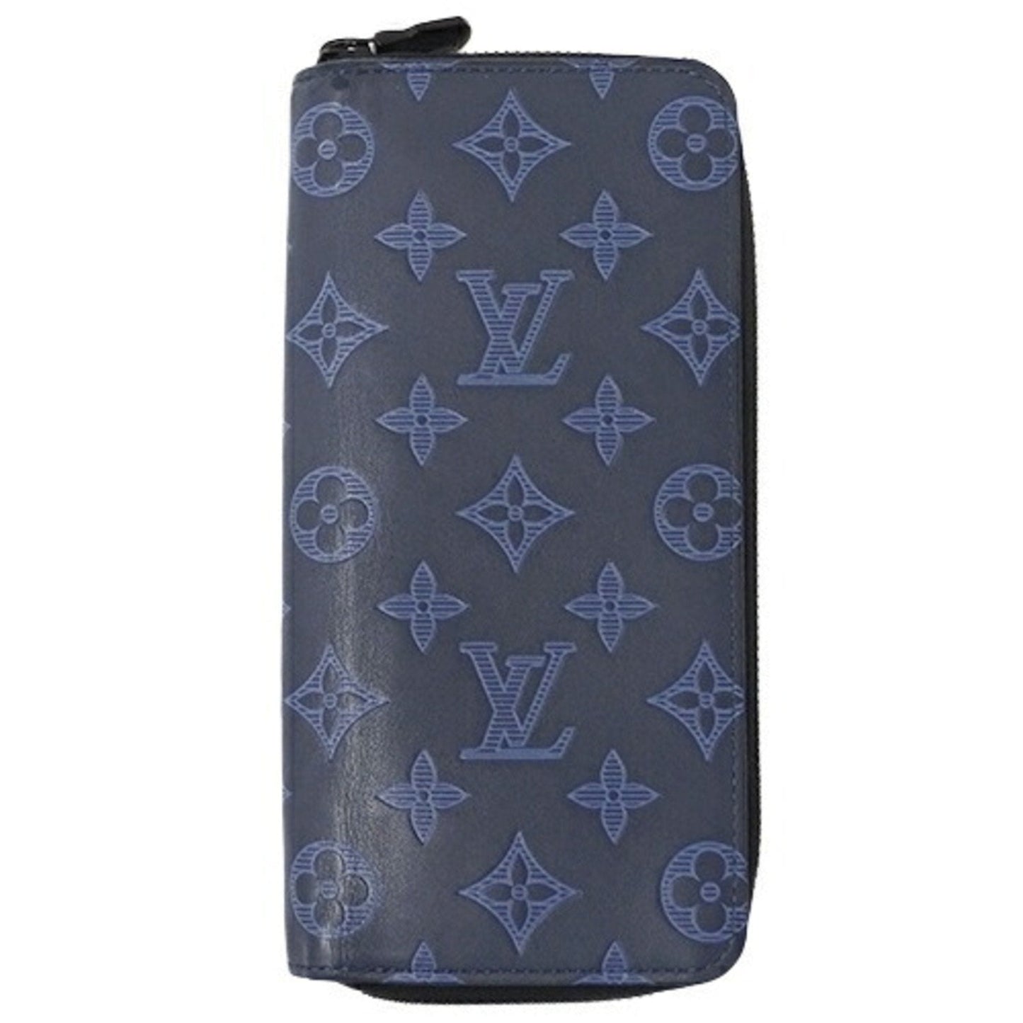 LOUIS VUITTON Wallet Monogram Shadow Men's Long Zippy Vertical Navy Blue M80423 Round