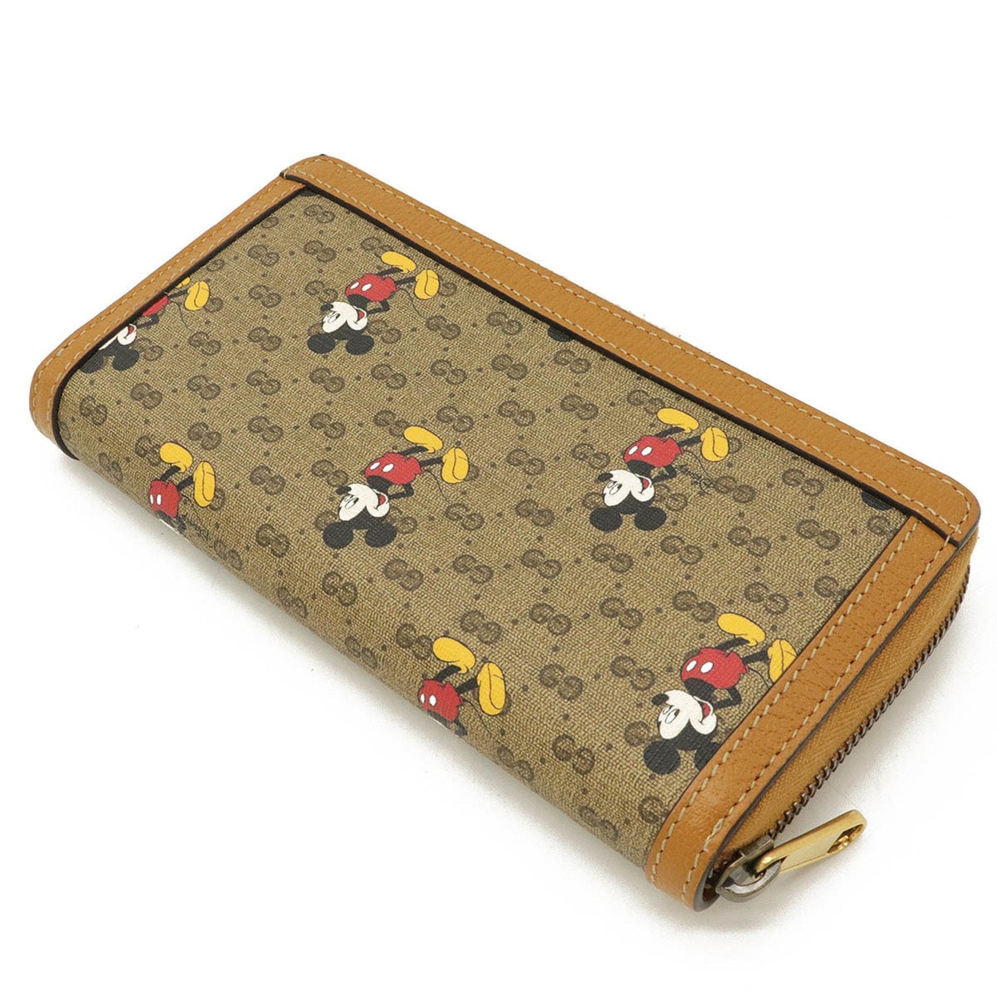 Gucci Micro GG Disney Collaboration Mickey Mouse Zip Around Round Long Wallet PVC Brown 602532