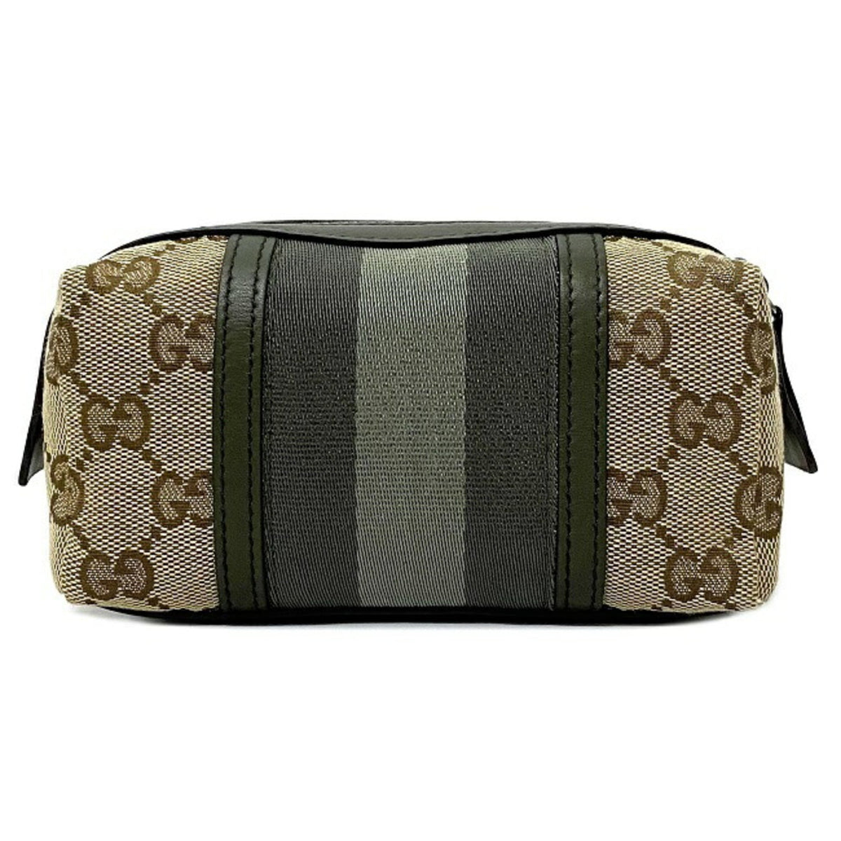 Gucci Web Beige Khaki Canvas Leather Pouch