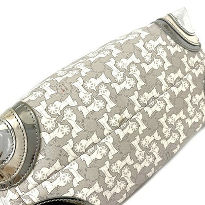 Celine Tote Bag Gray Silver White Salky PVC Leather Celine Carriage Horse Women's Metallic