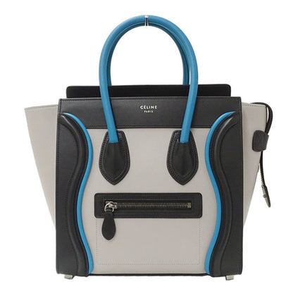 Celine Bag Ladies Handbag Luggage Micro Shopper Leather Gray Black Multi Blue