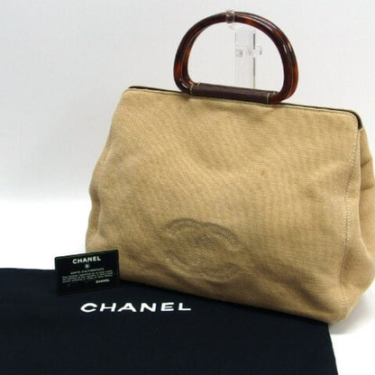 Chanel Tortoiseshell Handle Canvas Tote Coco Mark Beige