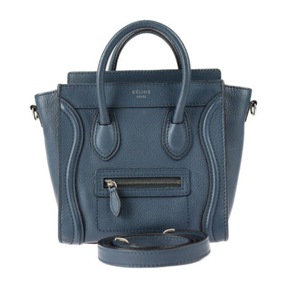 Celine Luggage Nano Shopper Handbag 168243 Leather Navy Silver Hardware 2WAY Shoulder Bag
