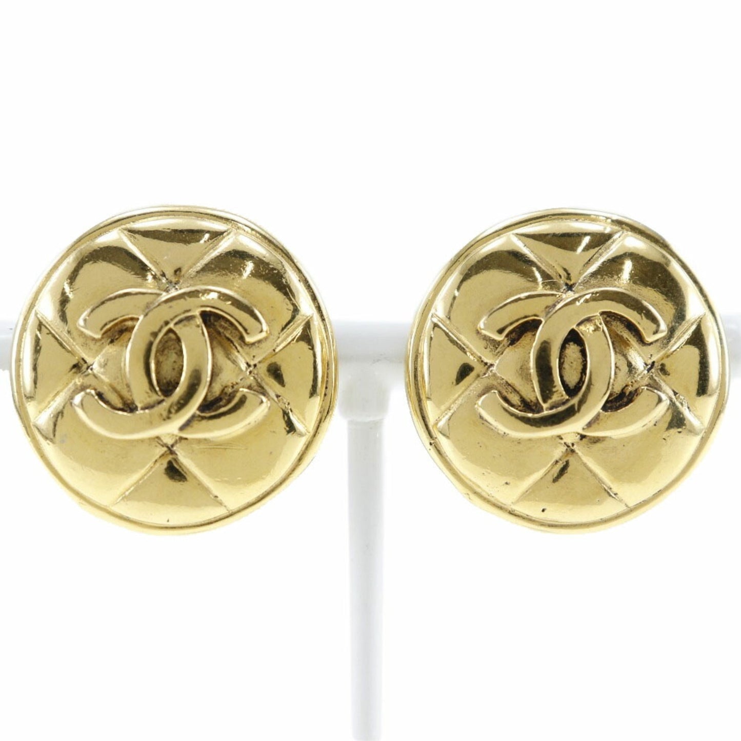 Chanel COCO Mark Earrings Matelasse Vintage Gold Plated Made in France Ladies