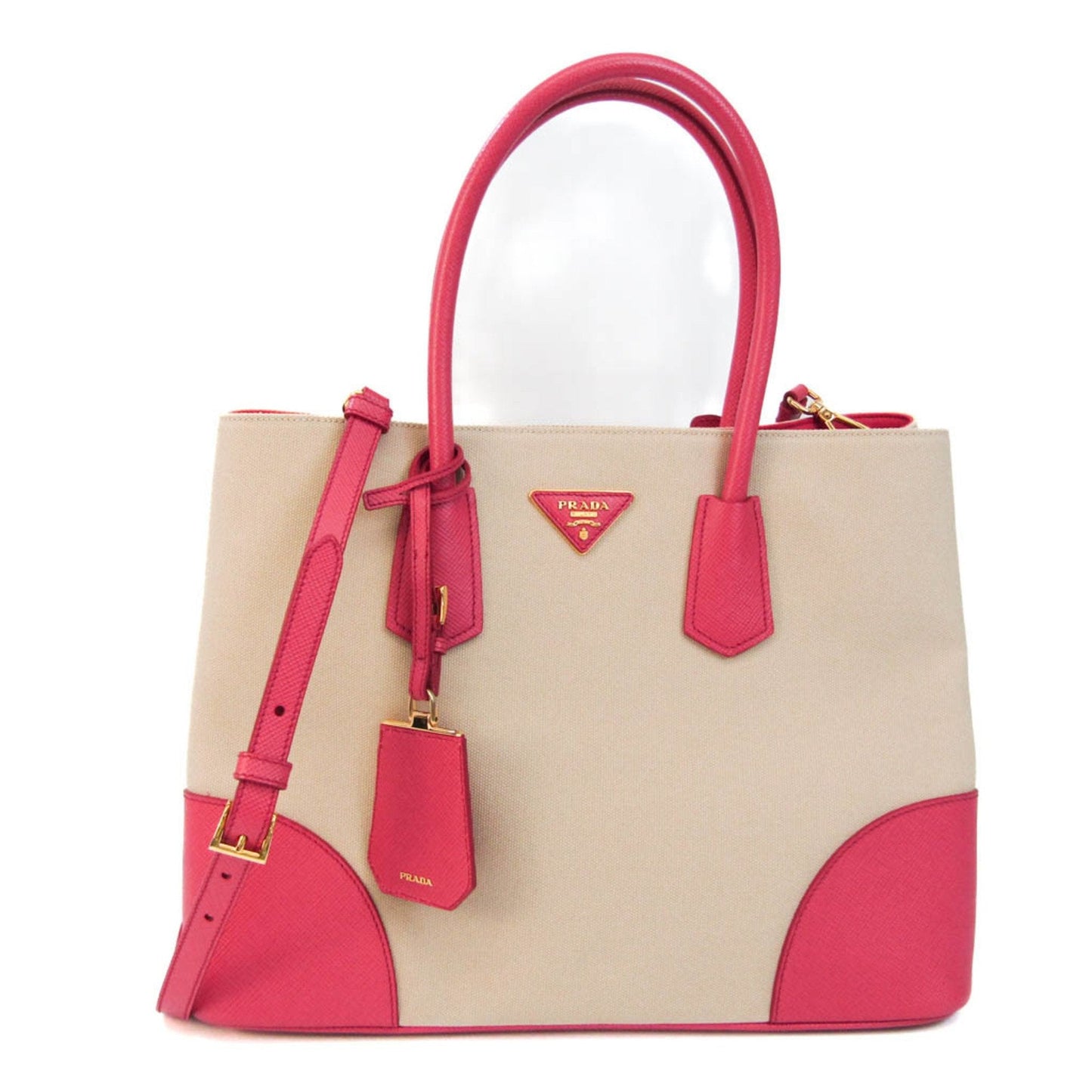 Prada Canapa SAFFIANO B2756T Women's Leather,Canvas HandBag,Shoulder Bag Beige,Pink