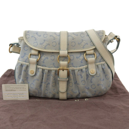 Celine Macadam Logo Crossbody Shoulder Bag Canvas x Leather White Blue