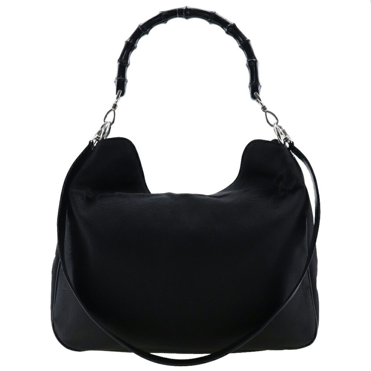 GUCCI Bamboo Handbag 001-0577 Nylon Canvas Made in Italy Black Shoulder 2way A4 Magnetic Type Ladies
