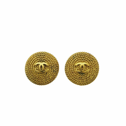 CHANEL Round Coco Earrings 95P Gold Chain Rope