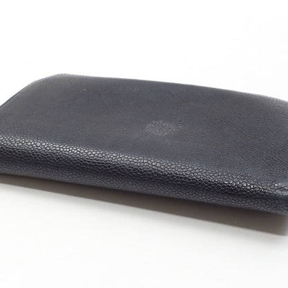 Chanel Bifold Long Wallet Women's Black Caviar Skin Coco Mark