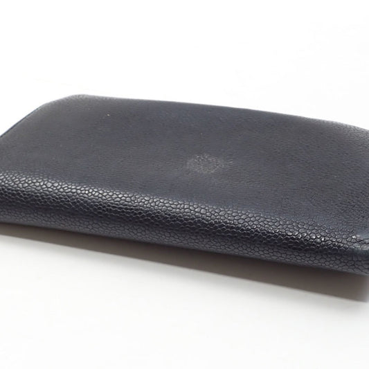 Chanel Bifold Long Wallet Women's Black Caviar Skin Coco Mark