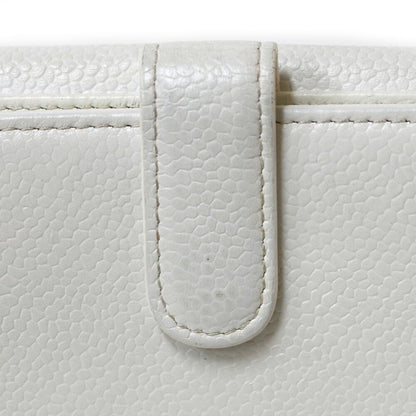 CHANEL bi-fold wallet caviar skin COCO mark CC white ladies leather