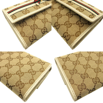 GUCCI Sherry Line 256998 GG Canvas Leather Beige Bifold Long Wallet 5H0074