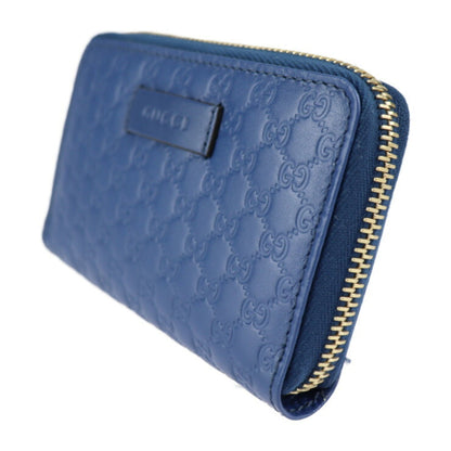 GUCCI Micro Shima Coin Case 544249 Leather Blue Gold Hardware Round Zipper Purse