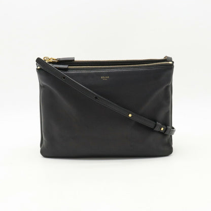 Celine Trio Large Shoulder Bag Pochette Pouch Lambskin Leather Black 171453