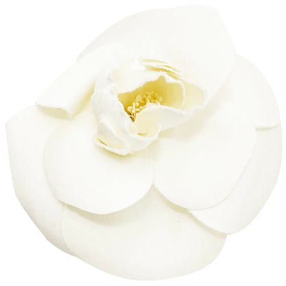 Chanel Brooch Camellia Corsage Fabric Ivory White Flower Ladies