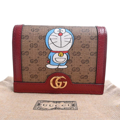 GUCCI GG Supreme Bifold Wallet Doraemon Collaboration 647788 Brown Red Ladies