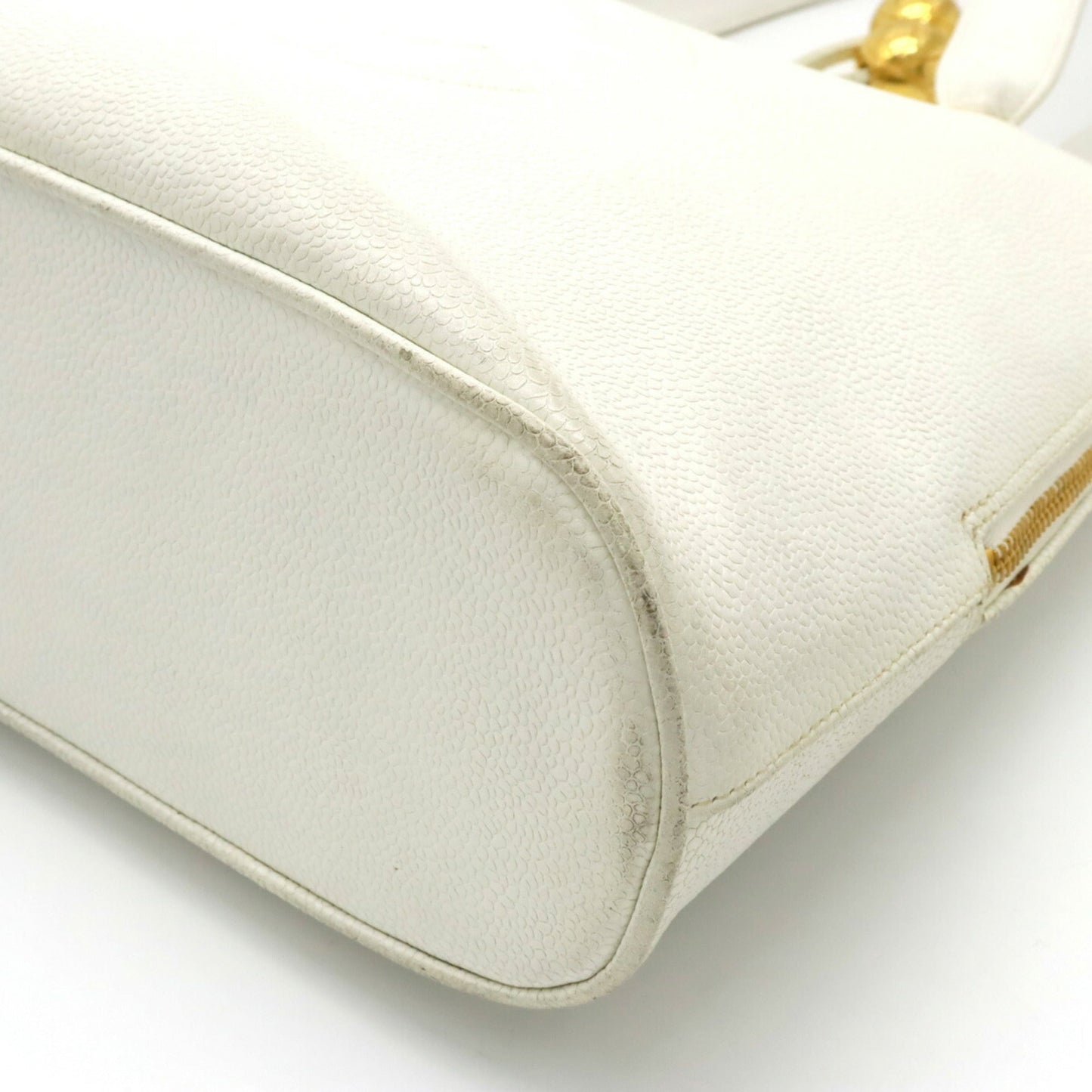 Chanel Coco Ball Mark Tote Bag Shoulder Caviar Skin Leather White