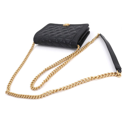 CHANEL Boy  Chain Wallet Long Caviar Skin Black AP1117 Gold Hardware