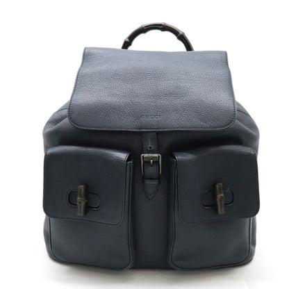 Gucci Navy Bamboo Leather Backpack ()