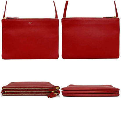 Celine Shoulder Bag Trio Large Red Gold 171453ETA 27ED Leather Smooth Lambskin Celine Pochette Crossbody Carry Thin Ladies