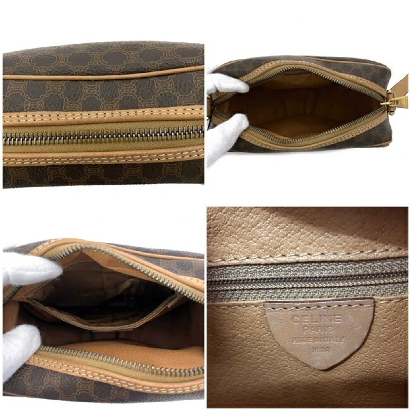 Celine Shoulder Bag Brown Beige Macadam M14 Pochette PVC Leather Celine Women's