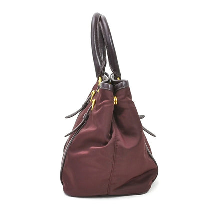 Prada handBag logo nylon/leather burgundy gold ladies