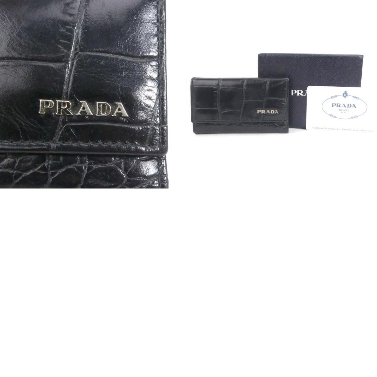 Prada key case embossed leather black unisex 2M0025