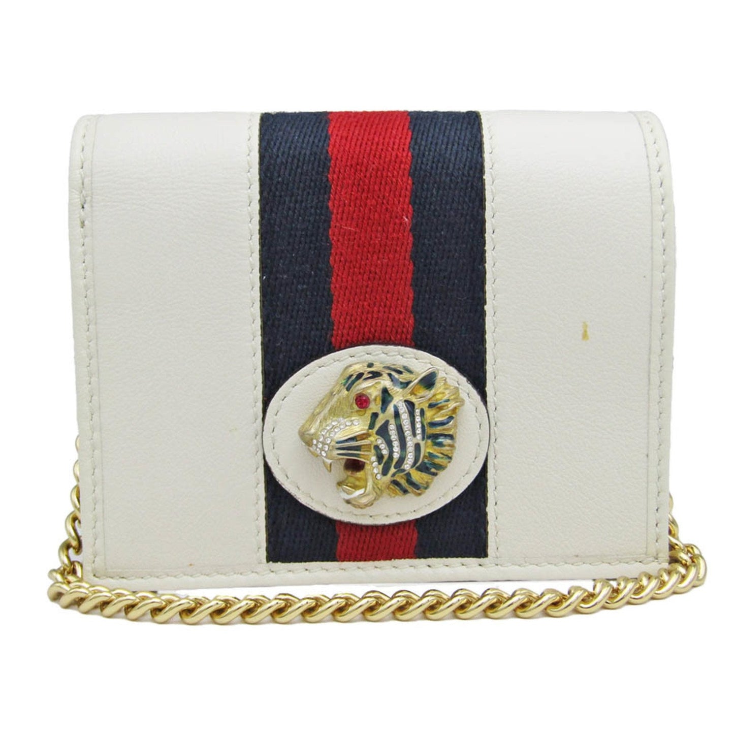 GUCCI Rajah Tiger 573790 Women's Leather Chain/Shoulder Wallet Off-white