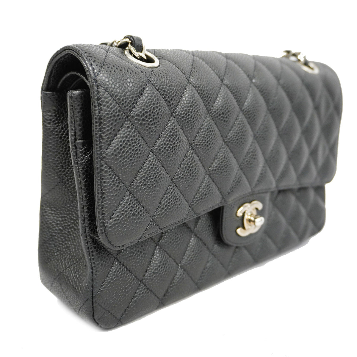 ChanelAuth  Matelasse W Flap W Chain Lambskin Women's Leather Shoulder Bag Black